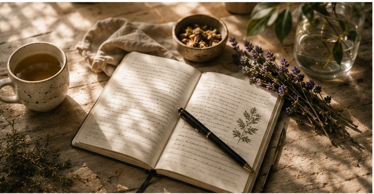 Wellness journal with herbs
